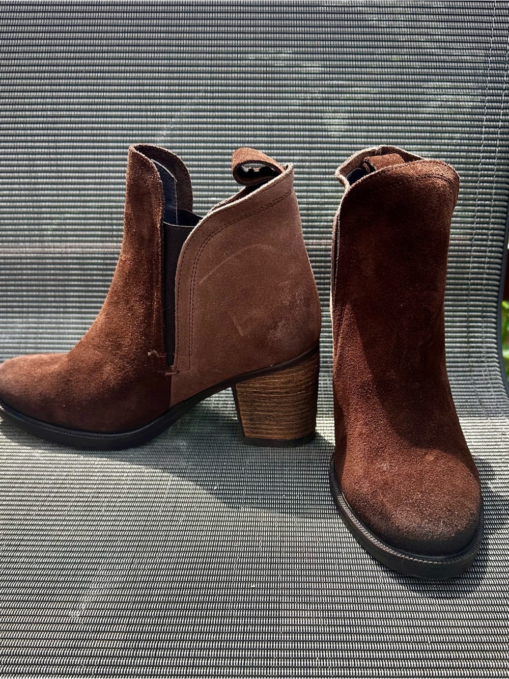 Bo’s &Co Brown Suede Ankle Booties with Block Heel-NWOT